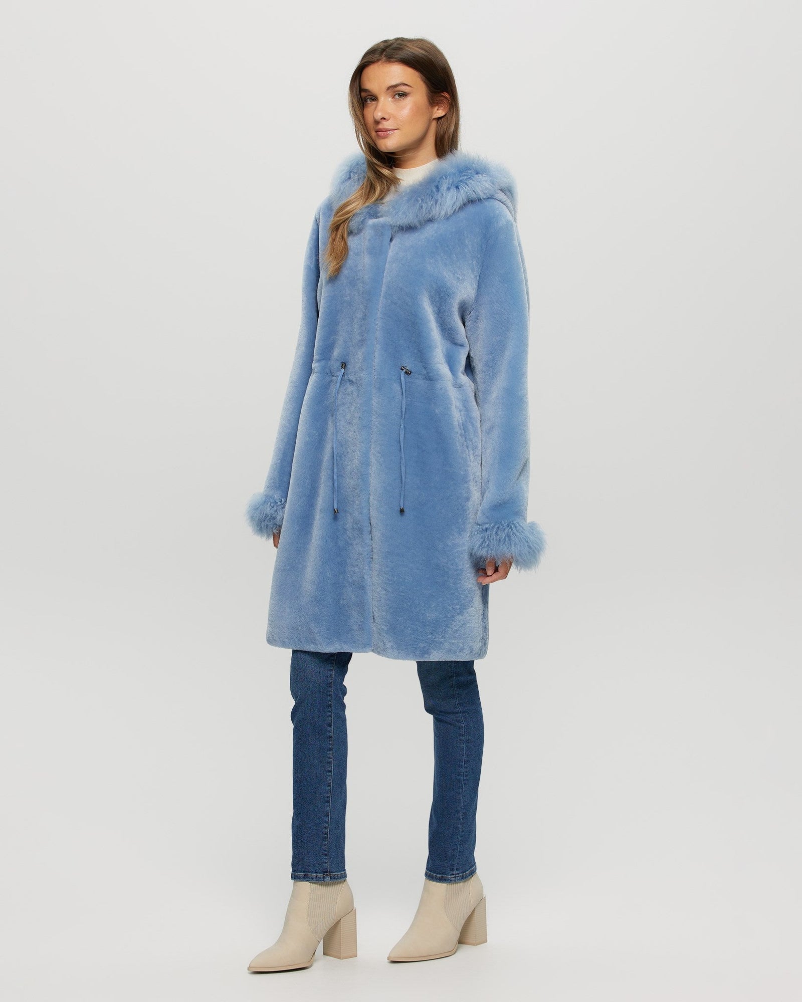 Shearling Lamb Parka With Select Cashmere Goat Trim And Cuffs | Women | Sky Blue