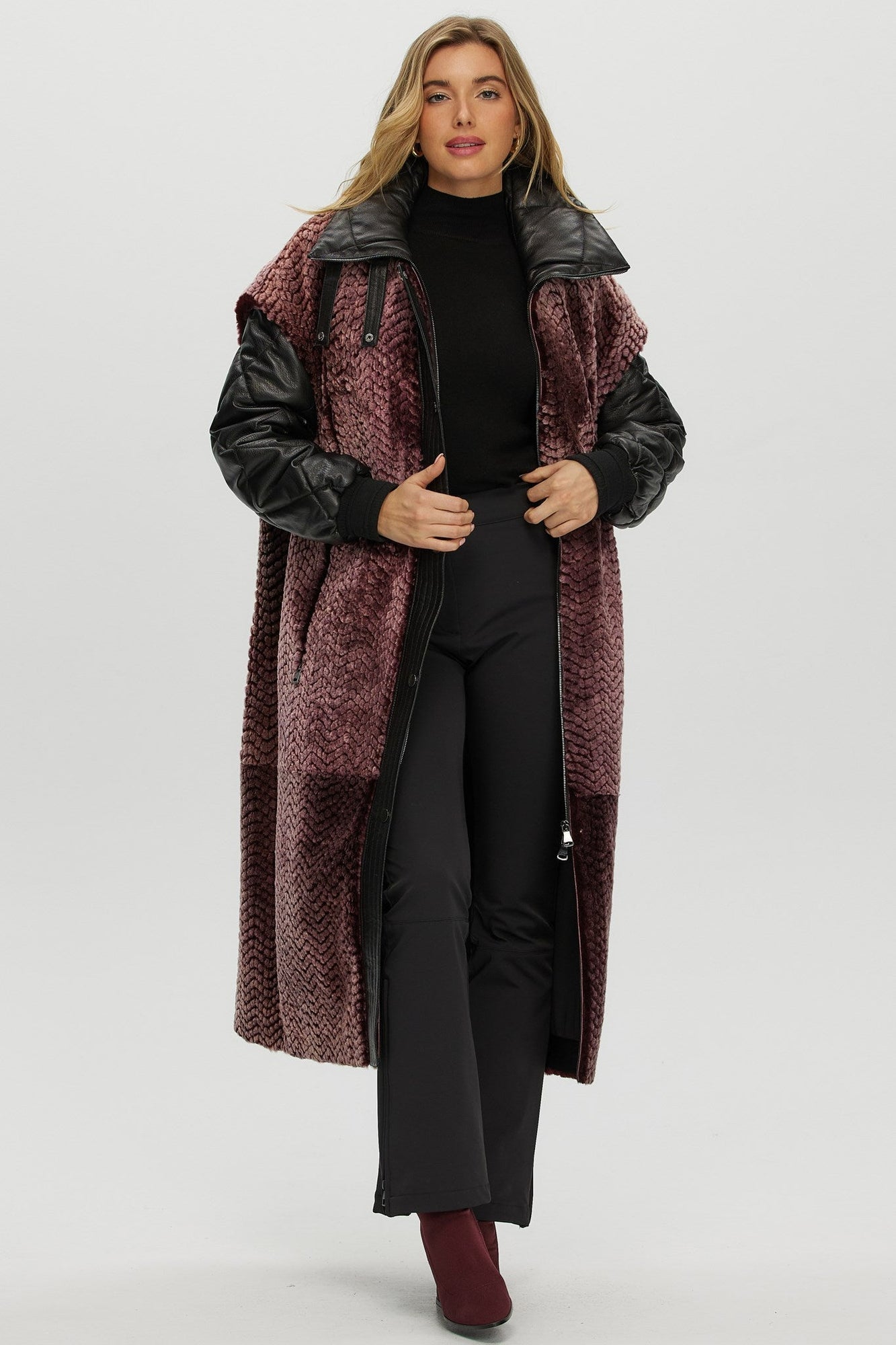 Shearling Lamb Stroller Detachable Leather Sleeves | Women | Bordeaux