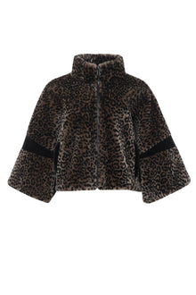 Shearling Lamb Zip Jacket With Cropped Sleeves | Women | Leopard Print