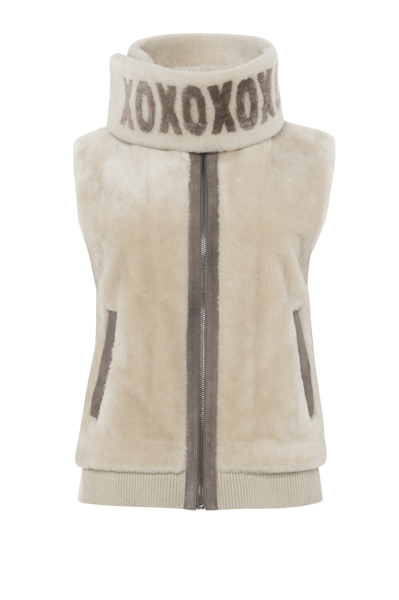 Shearling Lamb Zip Vest With Detachable Collar | Women | Beige