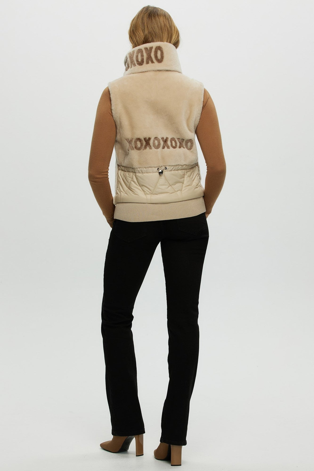 Shearling Lamb Zip Vest With Detachable Collar | Women | Beige