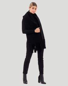 Silky Select Shearling Lamb Stole With Fringes | Women | Black