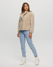 Textured Shearling Lamb Jacket | Women | Beige