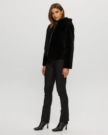 Tetured Shearling Lamb Zip Parka Reversible To Taffeta | Women | Black x Black