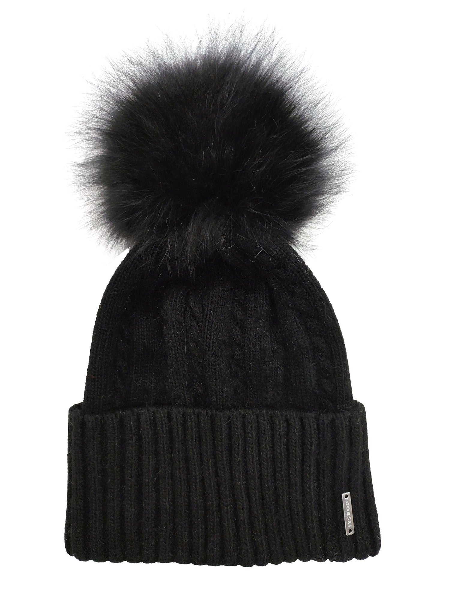 Two-Tone Knit Hat With Select Lamb Pompom | Women | Black x Black