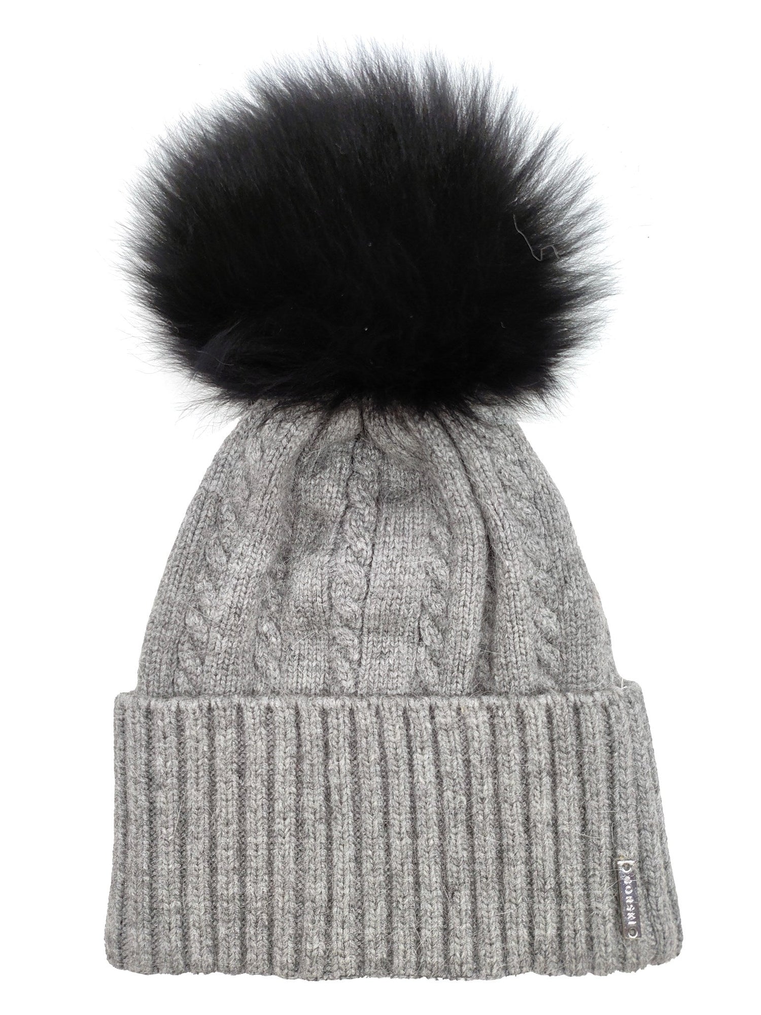 Two-Tone Knit Hat With Select Lamb Pompom | Women | Gray x Black