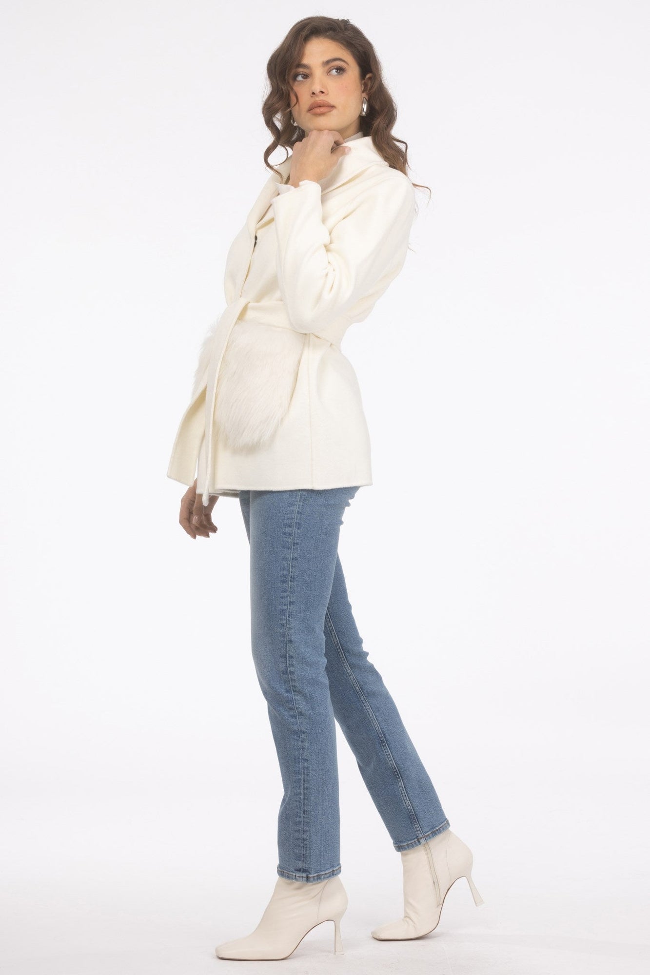 Wool Belted Jacket With Select Lamb Patch Pockets | Women | Ivory