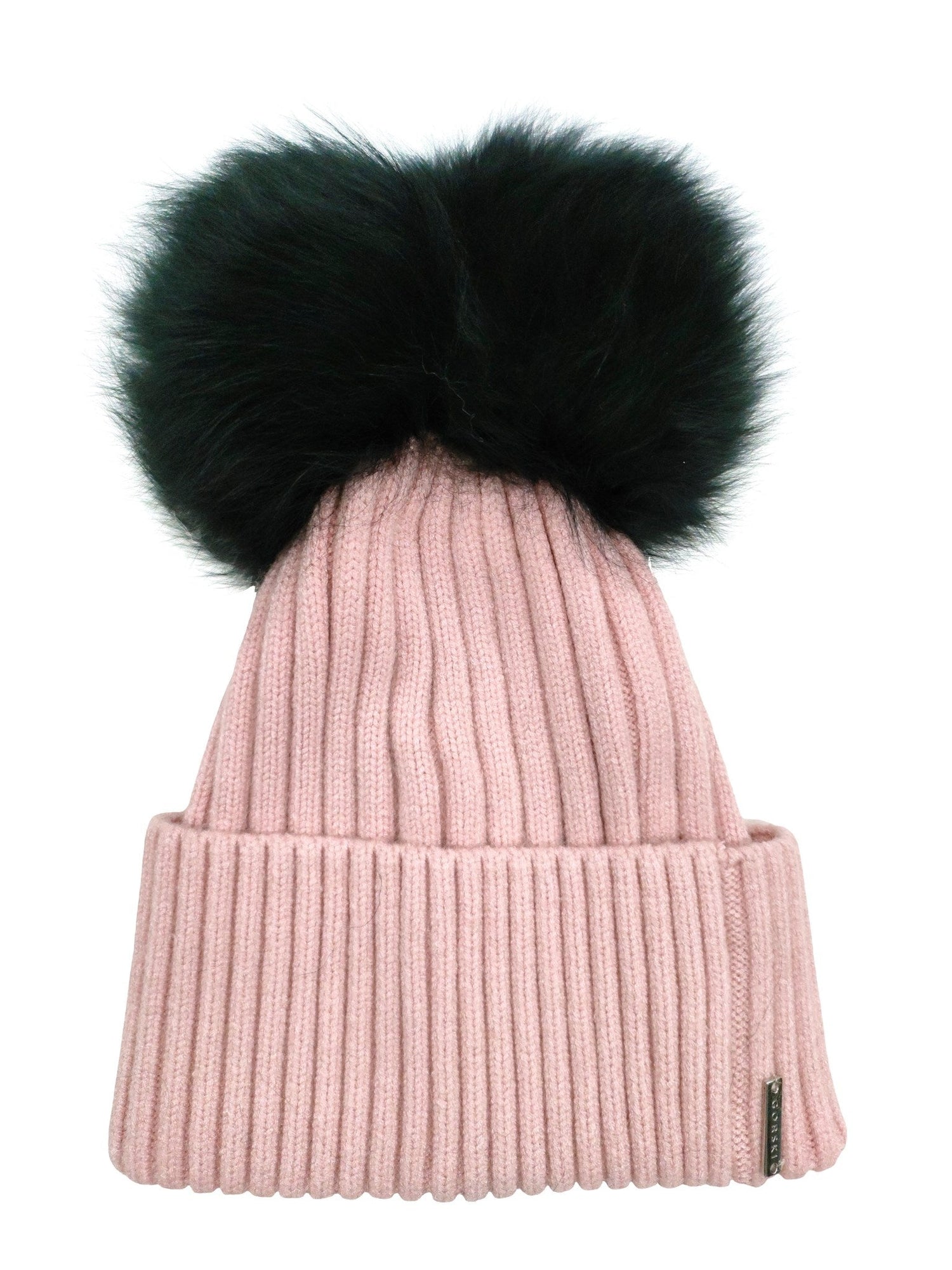 Wool Blend Knit Hat With Double Select Lamb Pompoms | Women | Pink x Black