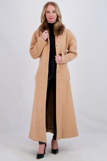 Wool Coat With Sable Collar | Women | Beige