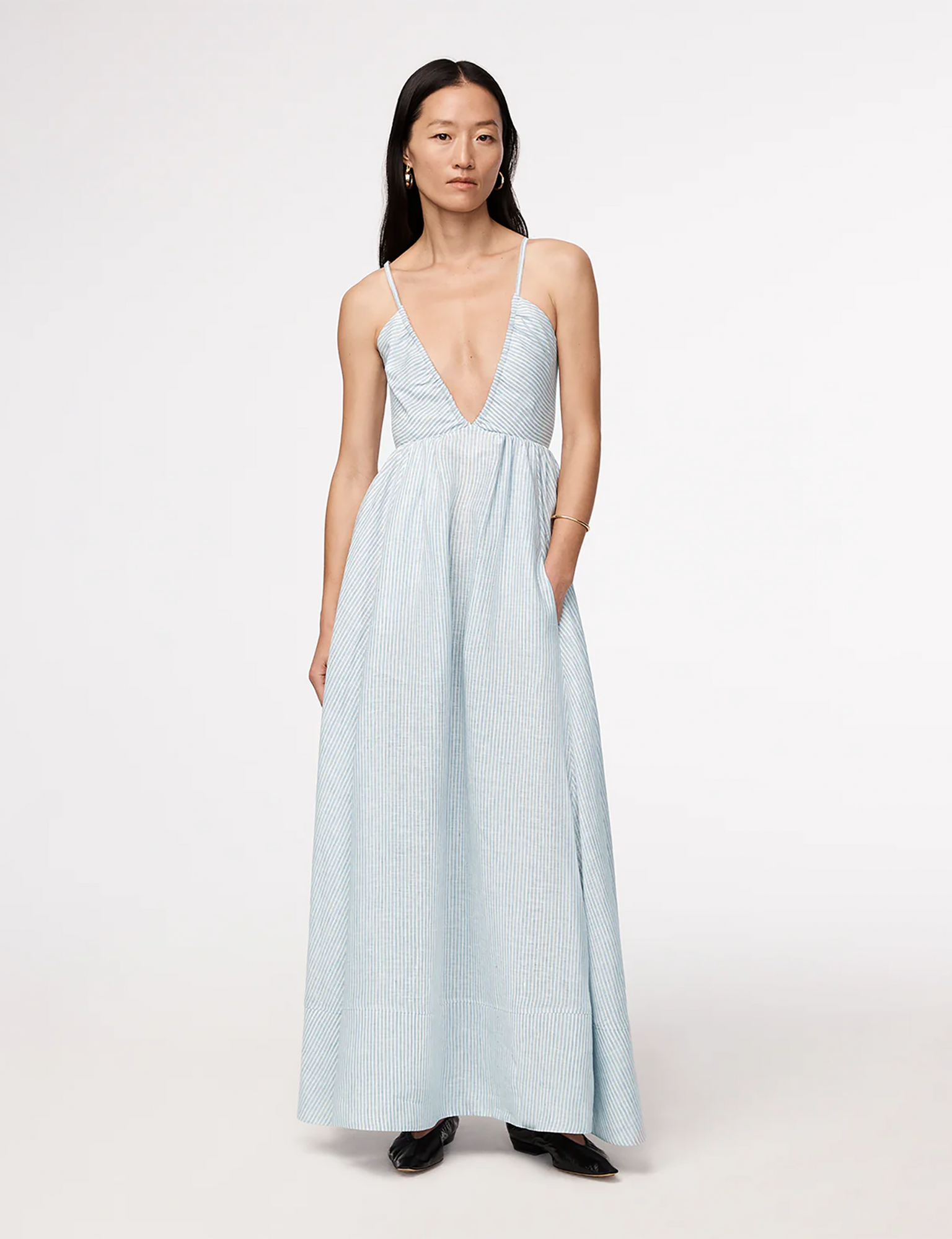 Women | Linen Halter Dress | Blue Stripe