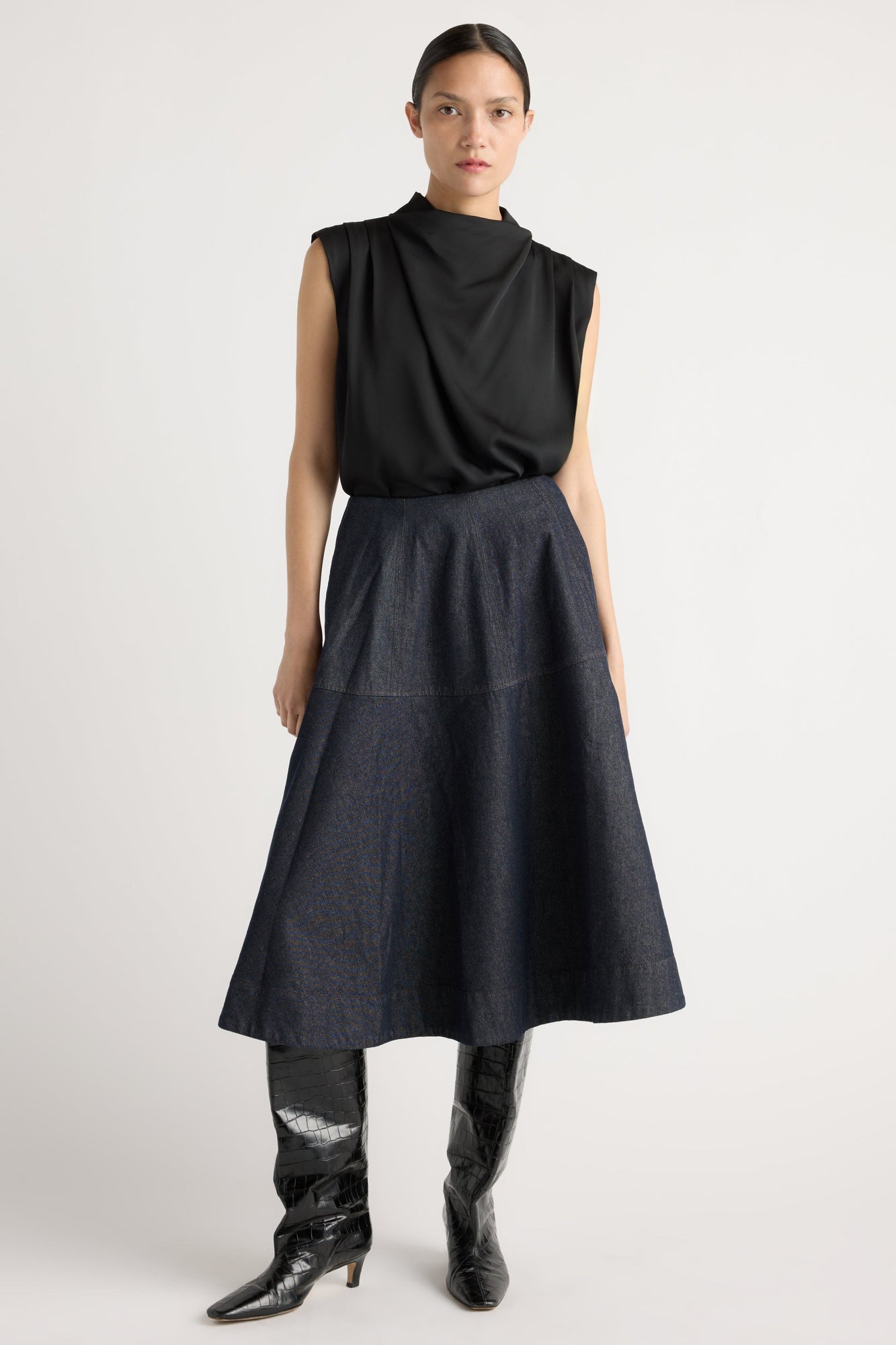 Charlotte | Hyejin A-Line Denim Skirt in Size Small