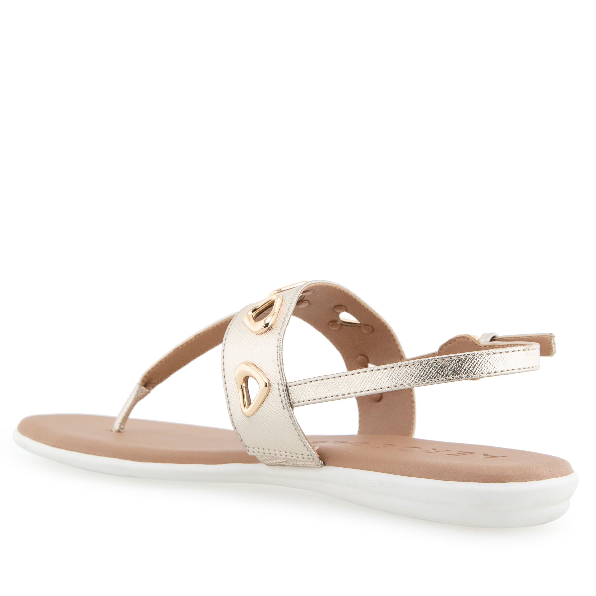 Iago Sandal Flat | Gold Metallic Textured Faux Leather
