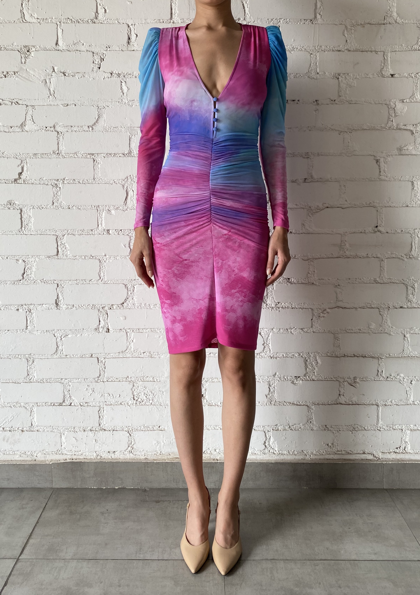 Rococo Sand | Cloud Fitted Midi Dress | Multicolor