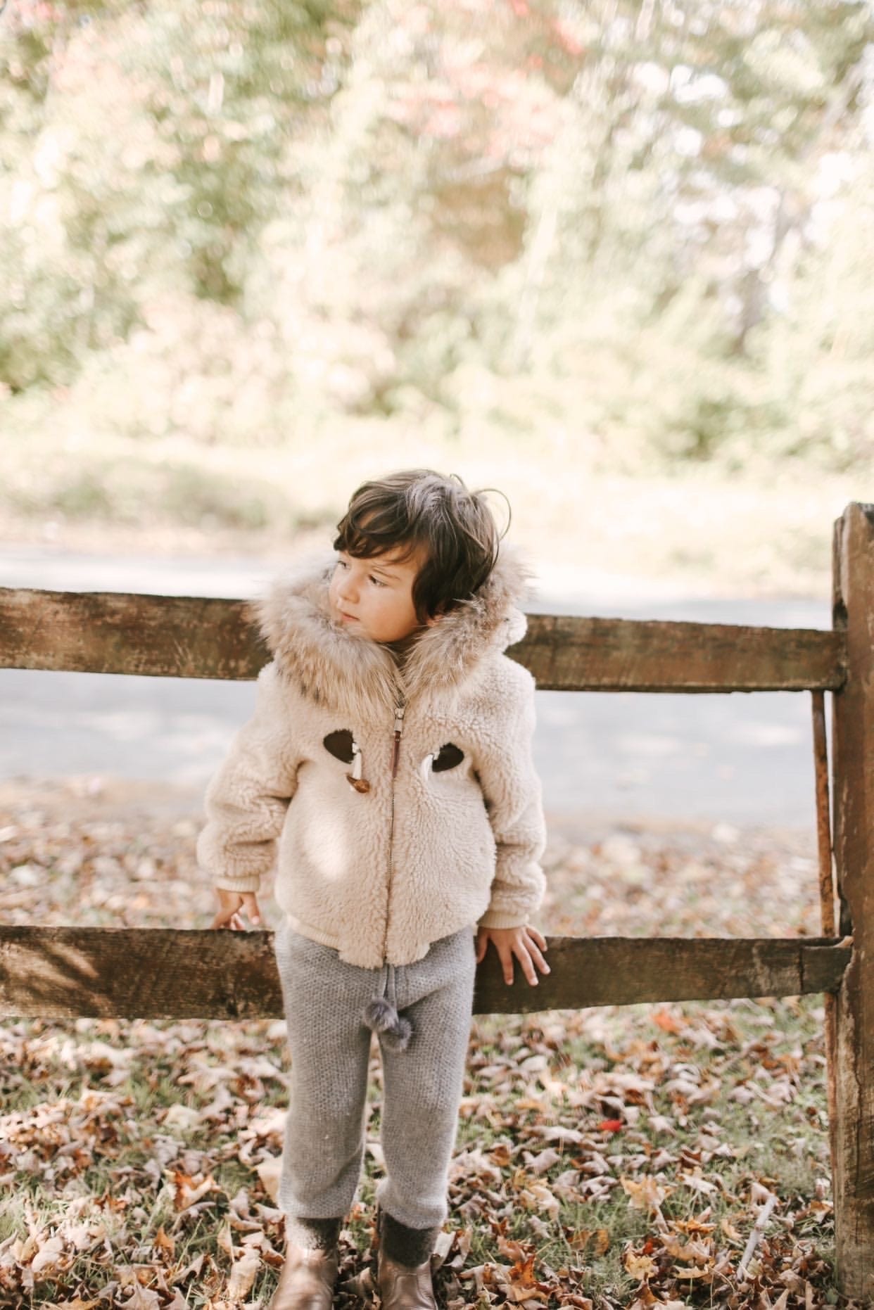 Shearling Camel Bomber Coat Faux Fur - Petite Maison Kids