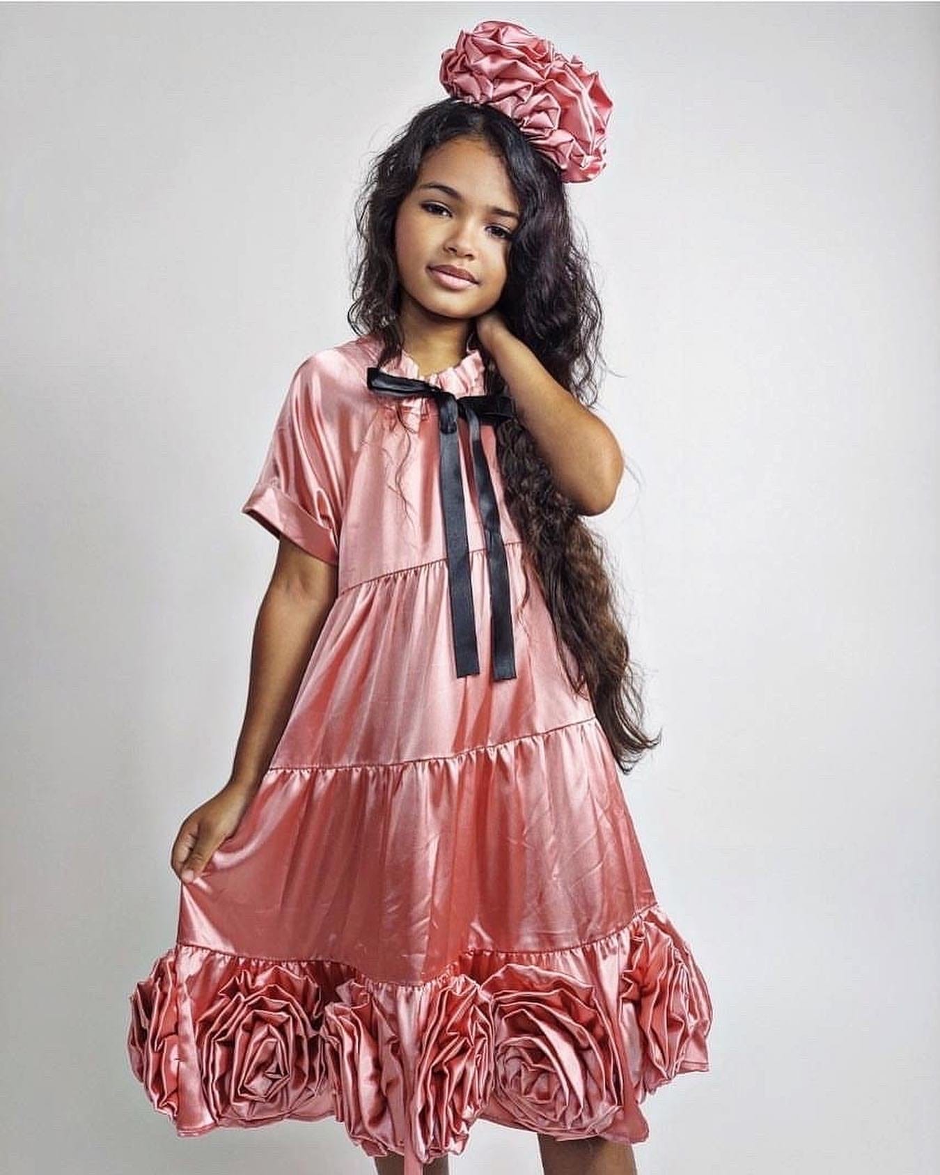 Satin Rose Dress - Petite Maison Kids