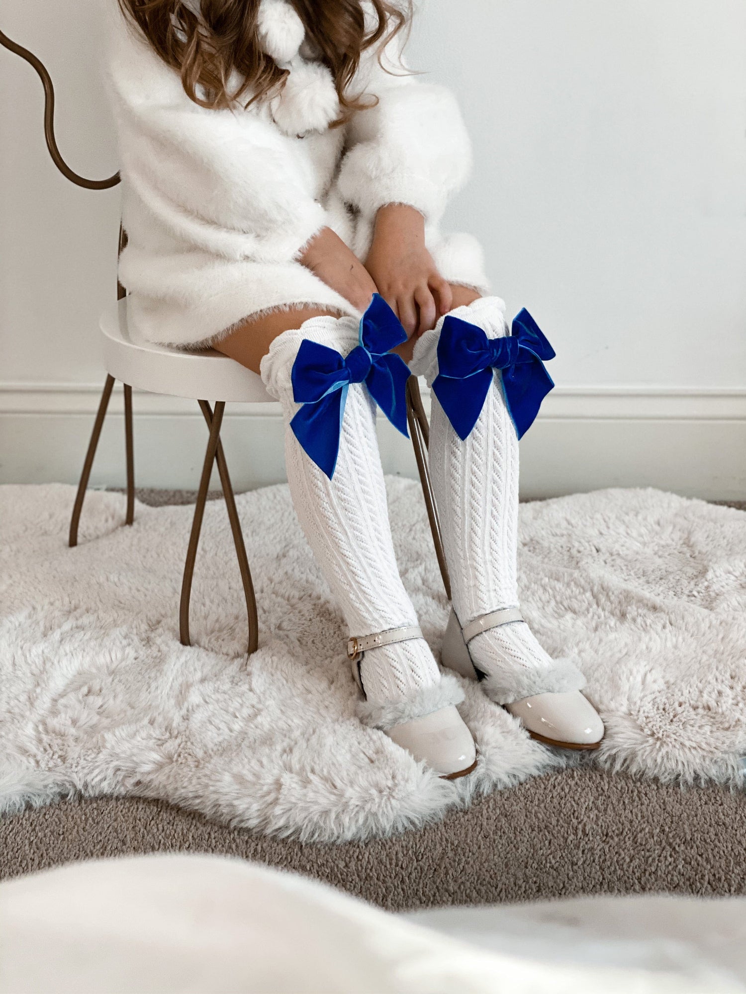 White Knee High Socks  | Blue