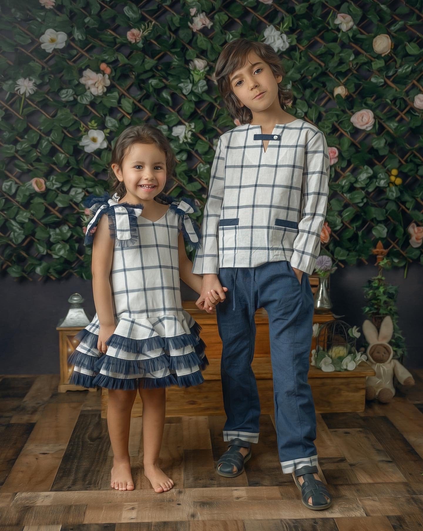 Checkered Linen Top and Pants Set - Petite Maison Kids