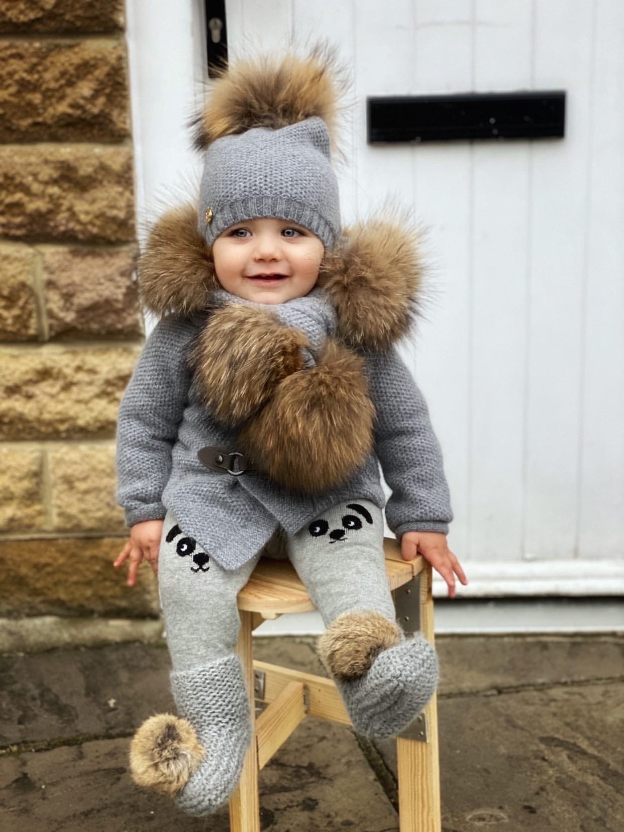 Cashmere Pram Coat with Natural Trim - Petit Maison Kids