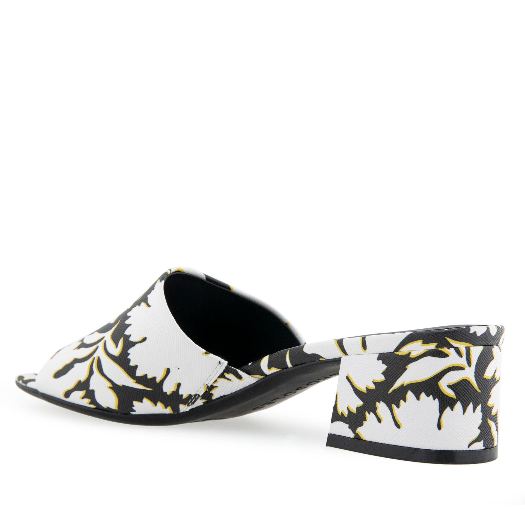 Como Sandal Dress Block Heel | Bright White/Black Printed Floral Faux Leather