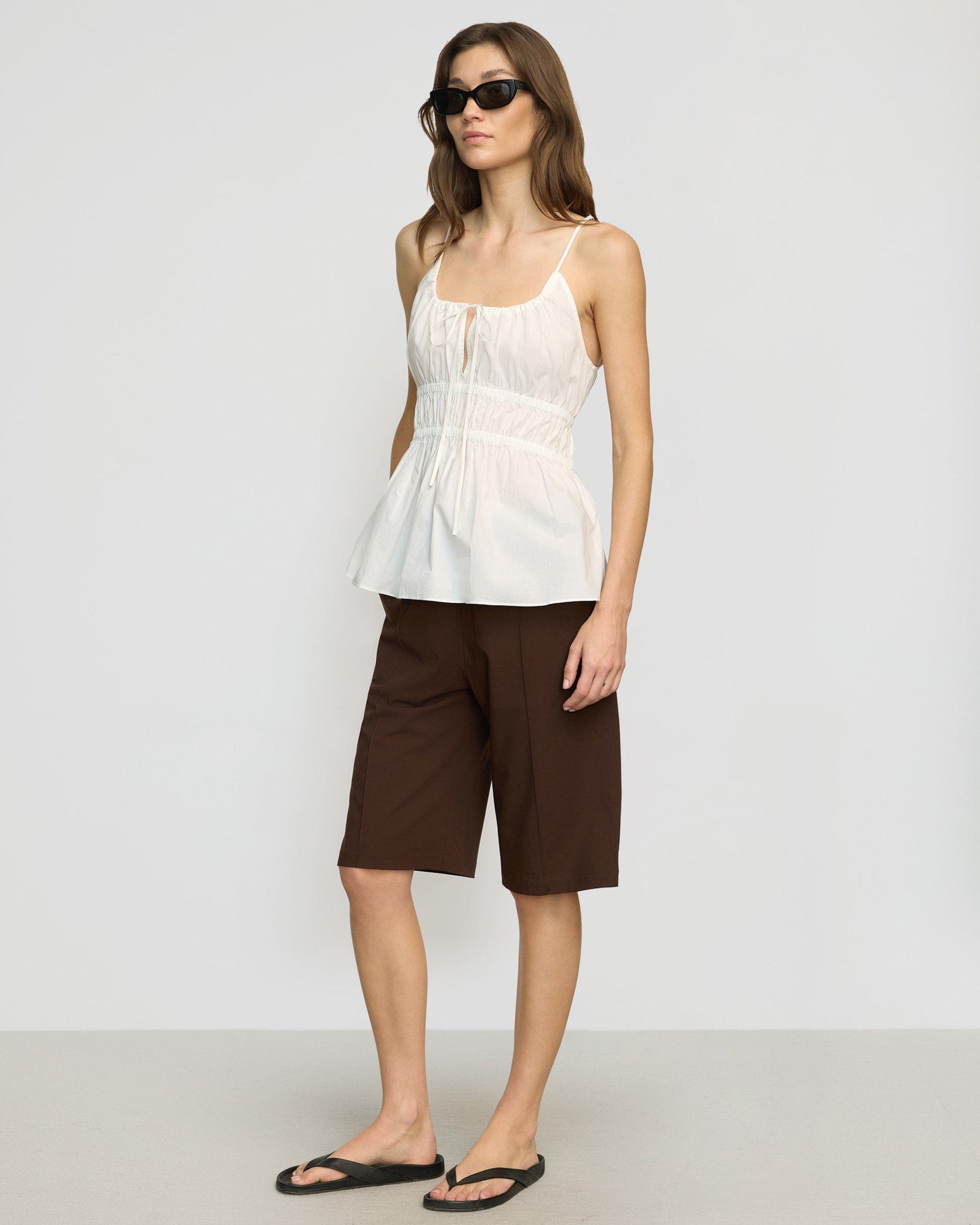 Renee | Jamila Organic Cotton Semi-Sheer Ruched Cami in Size Small