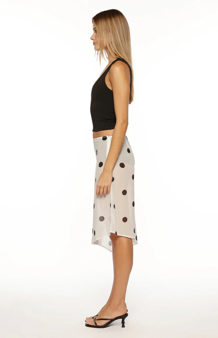 Jordan Sheer Midi Skirt | White Polka Dot