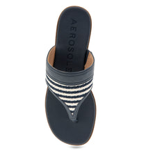 Gesa Sandal Flat | Eggnog/Navy Stripe Textured Fabric