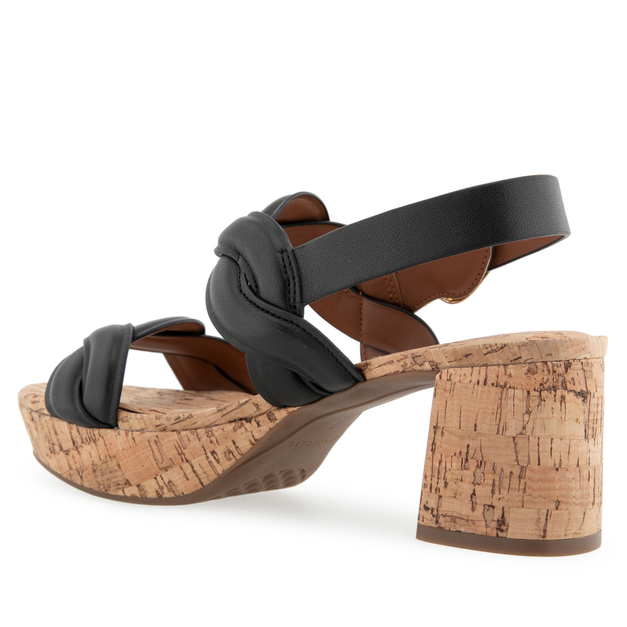 Camea Sandal Platform | Black Leather W/Raffia Heel