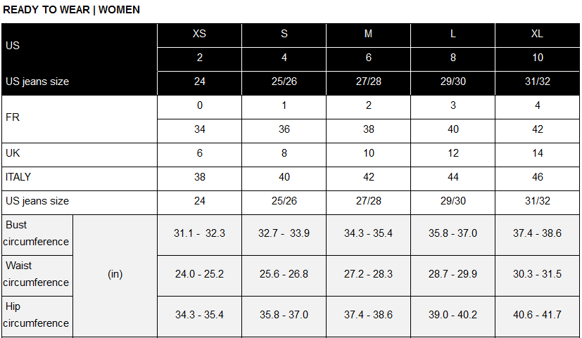 Product size guide