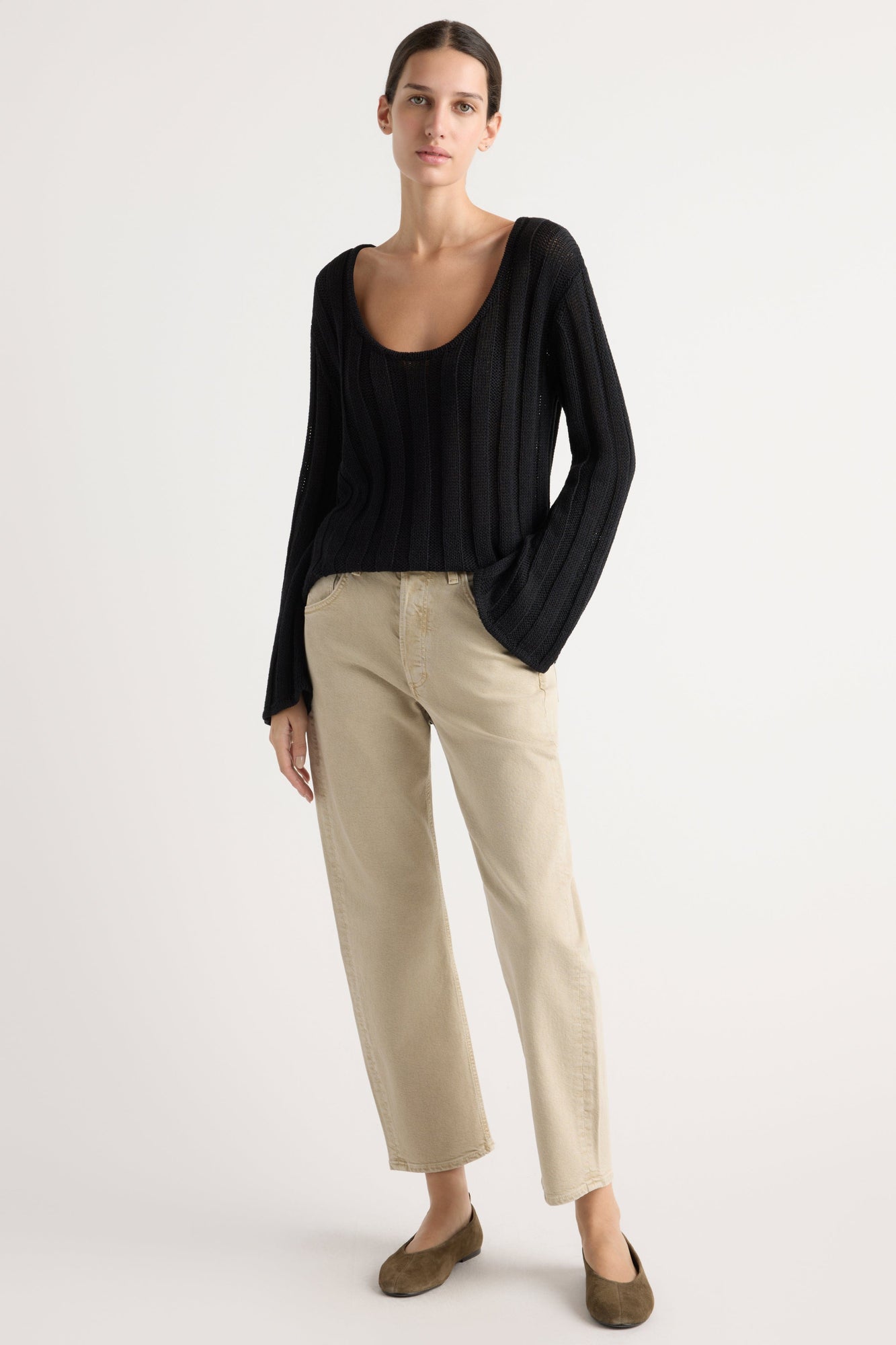Karolina | Leah Ribbed Scoop-Neck Sweater in Size Extra Small