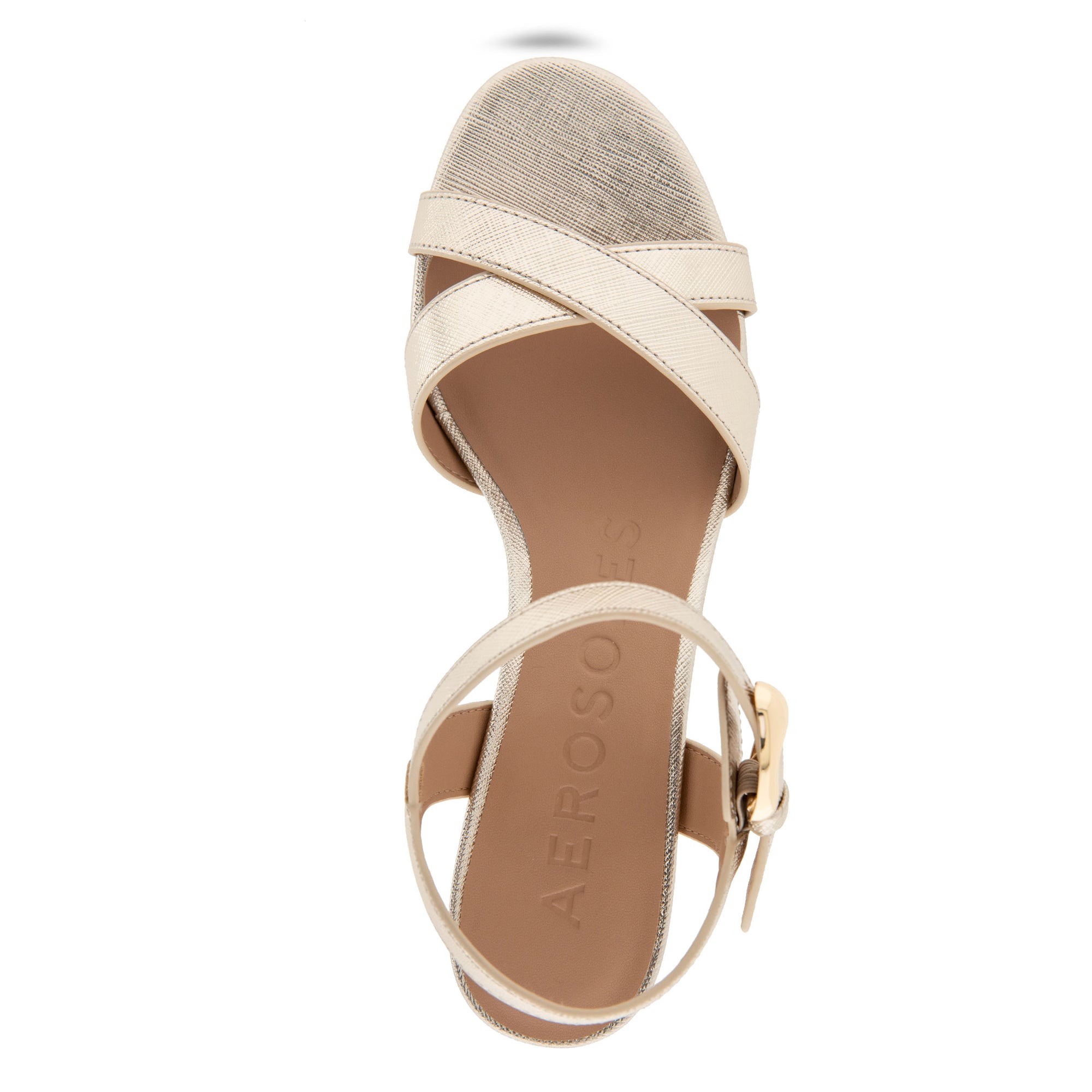 Cinzia Sandal Block Heel | Soft Gold Faux Saffiano