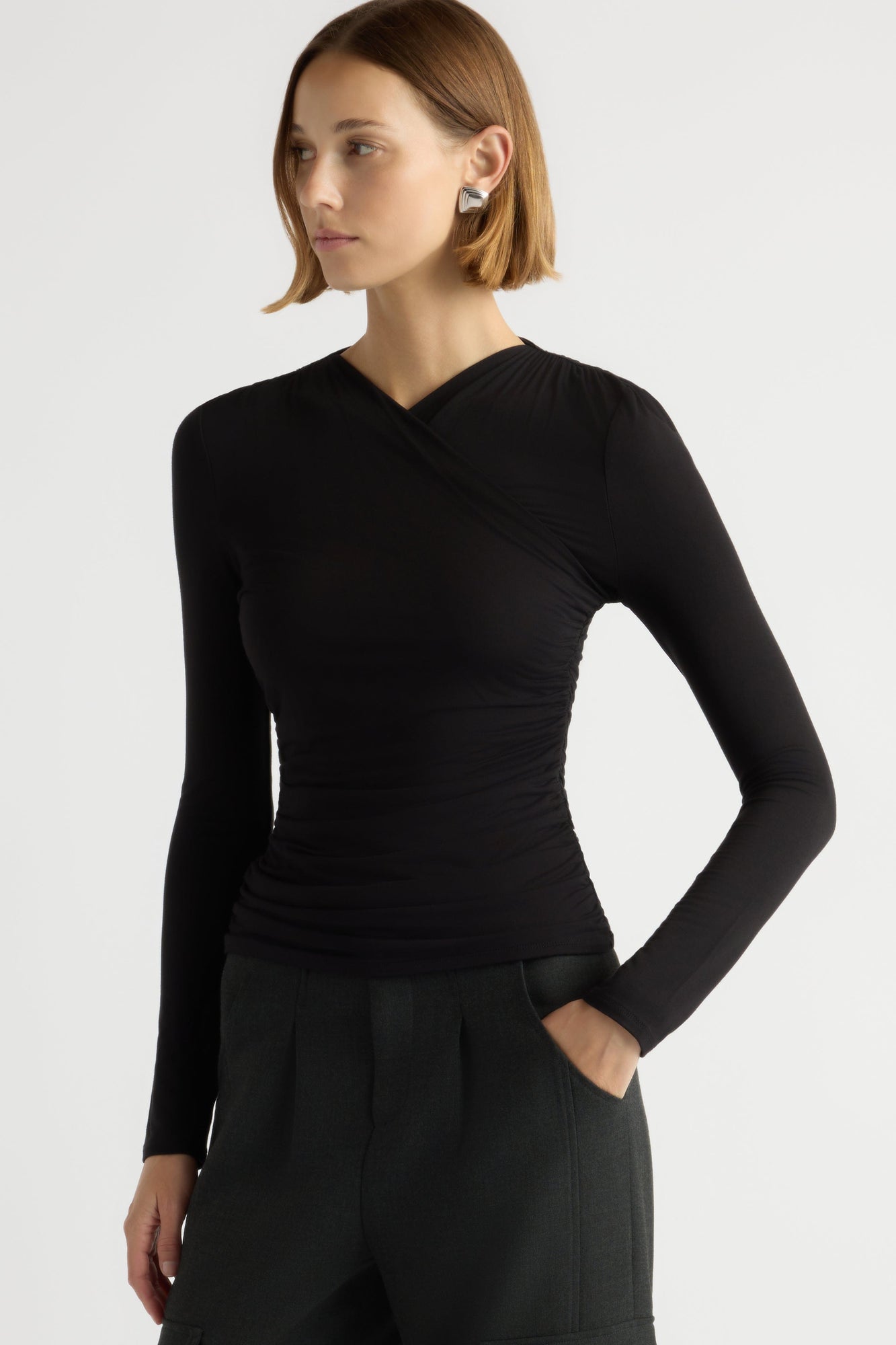 Mali | Lilou Wrap-Neck Long-Sleeve Tee in Size Small 
