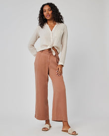 Marina - Pleated Wide Leg Ankle Pant | Sandal Brown