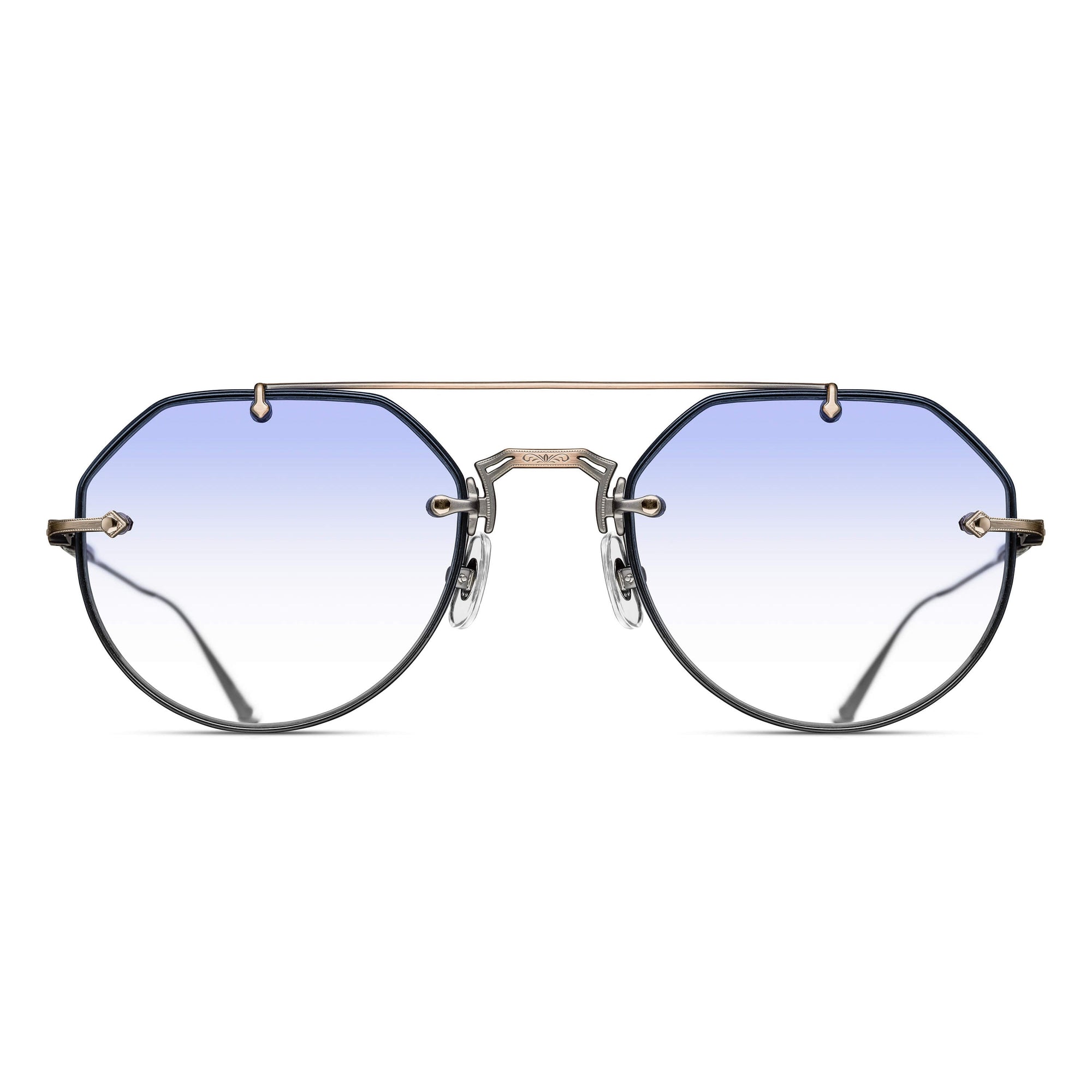 Unisex | M3121 Geometric Optical | Navy/Antique Gold | Light Blue Tint Lens | 53MM