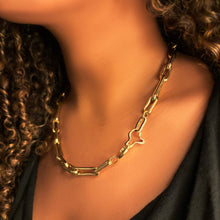 Ripple Charm with Diamond Pavé attached to the clasp of our Molten Link Chain Necklace, using a small diamond pavé charm lock.