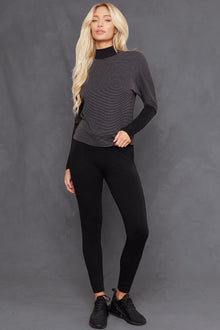 Women | Mini Stripe Mockneck Dolman Sleeve Tee | Black