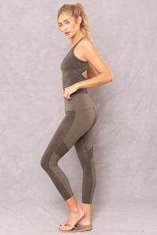 Women | Mini Tonal Stripe High Waist Tonal Legging | Olive