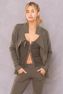 Women | Mini Tonal Stripe Snap Front Cardi | Olive