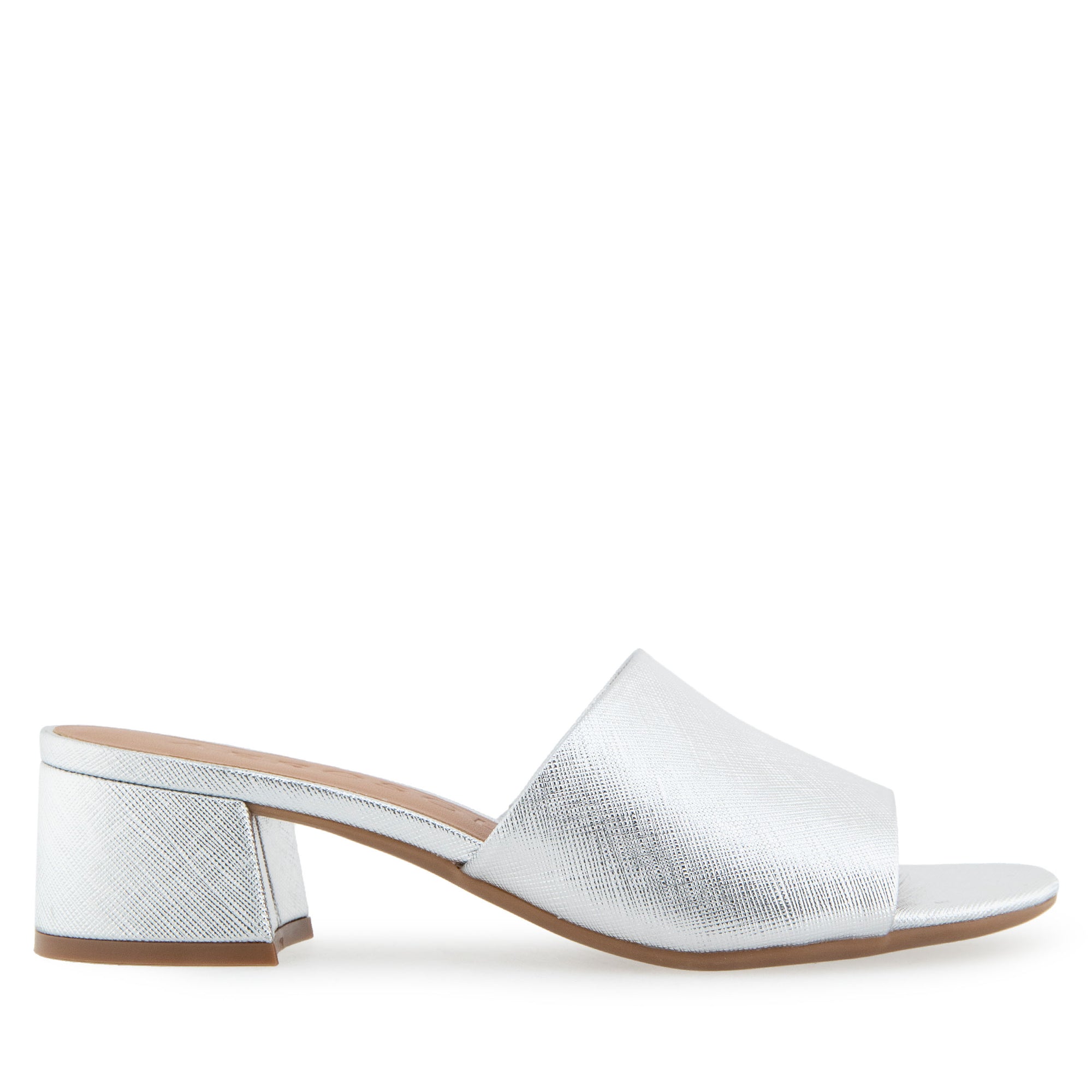 Como Sandal Block Heel | Silver Faux Saffiano
