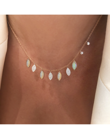 White Opal and Diamond Fringe Necklace | 14kt Yellow Gold