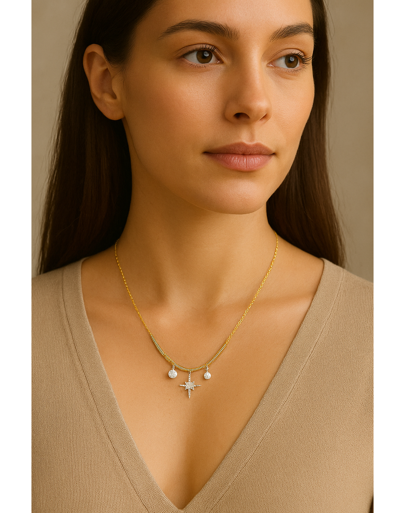 Diamond Starburst Snake Chain Necklace | 14kt Yellow & White Gold
