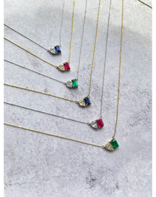 Blue Sapphire and Illusion Pear Lab Grown Necklace | Yellow Gold