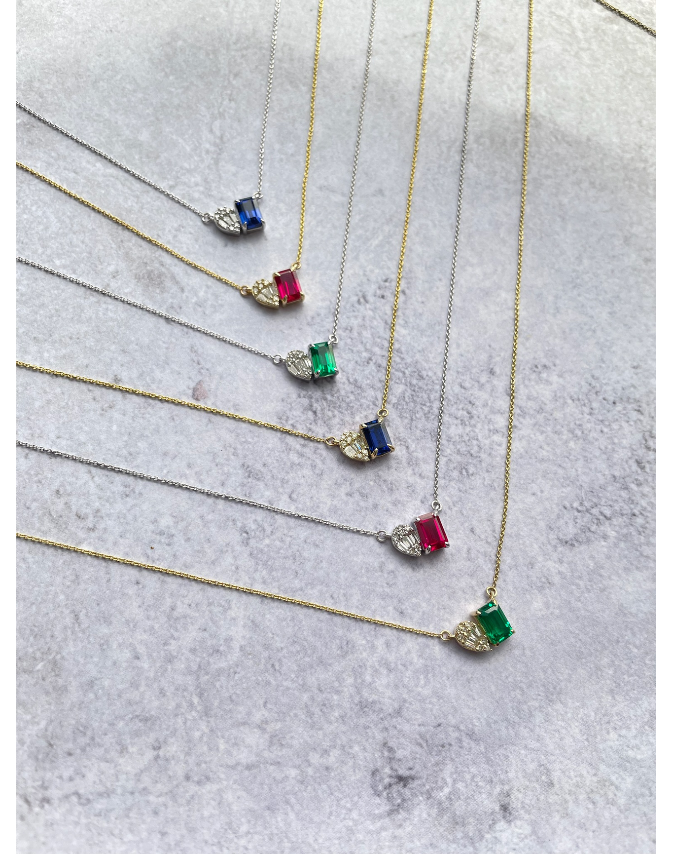 Blue Sapphire and Illusion Pear Lab Grown Necklace | Yellow Gold