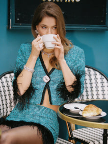 Daphne Feather Tweed Skirt | Blue