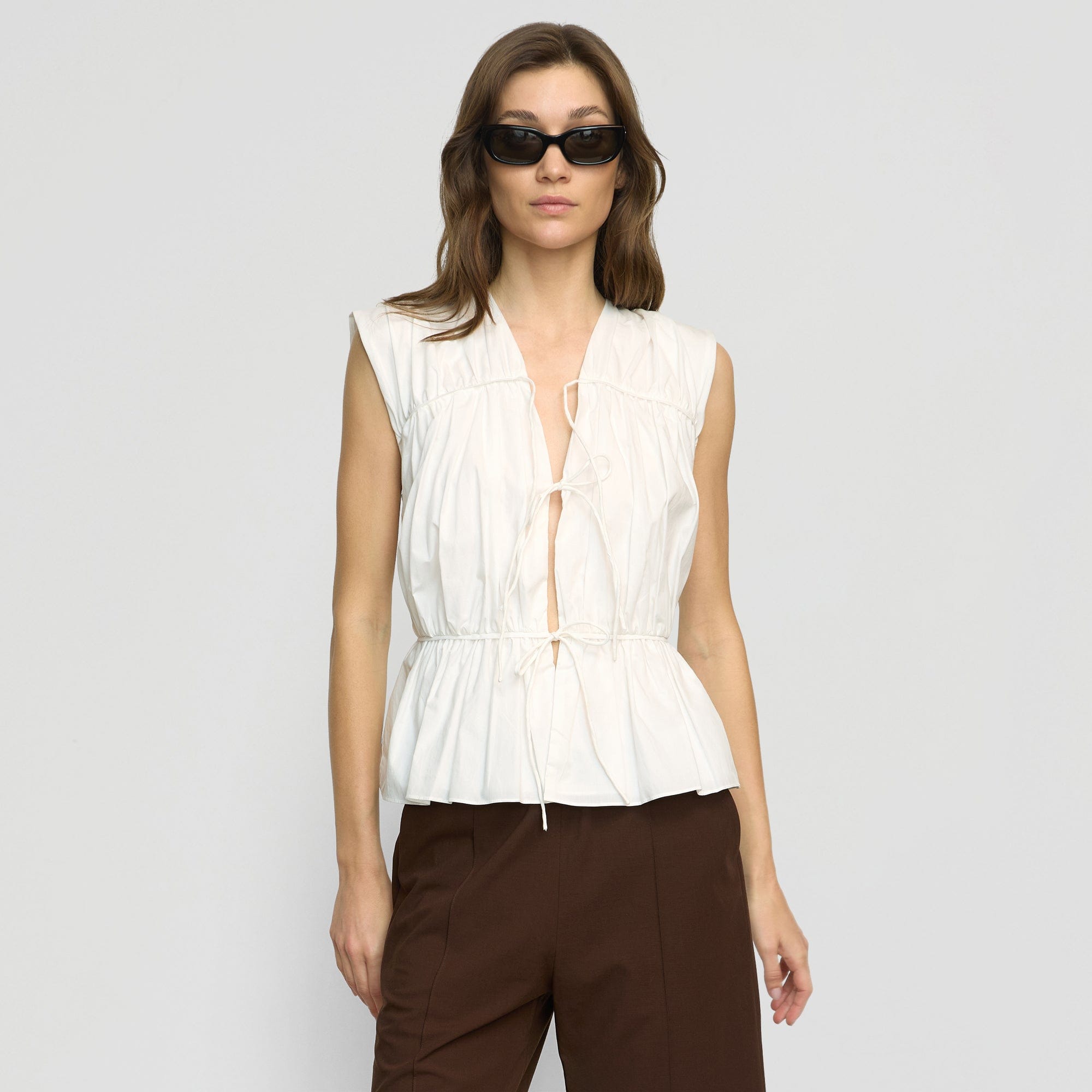 Neha Tie-Front Organic Cotton Blouse | White