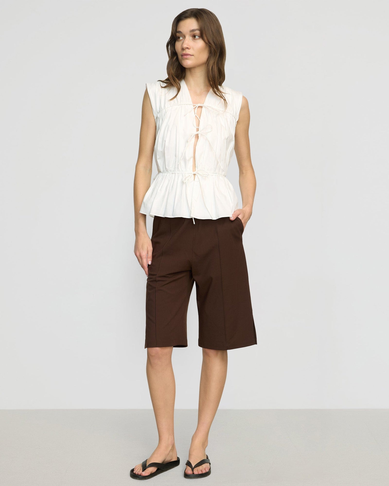 Renee | Neha Tie-Front Organic Cotton Blouse in Size Small