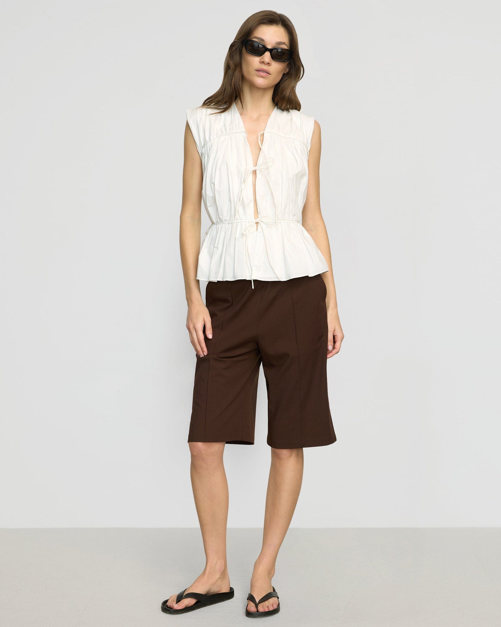 Renee | Neha Tie-Front Organic Cotton Blouse in Size Small