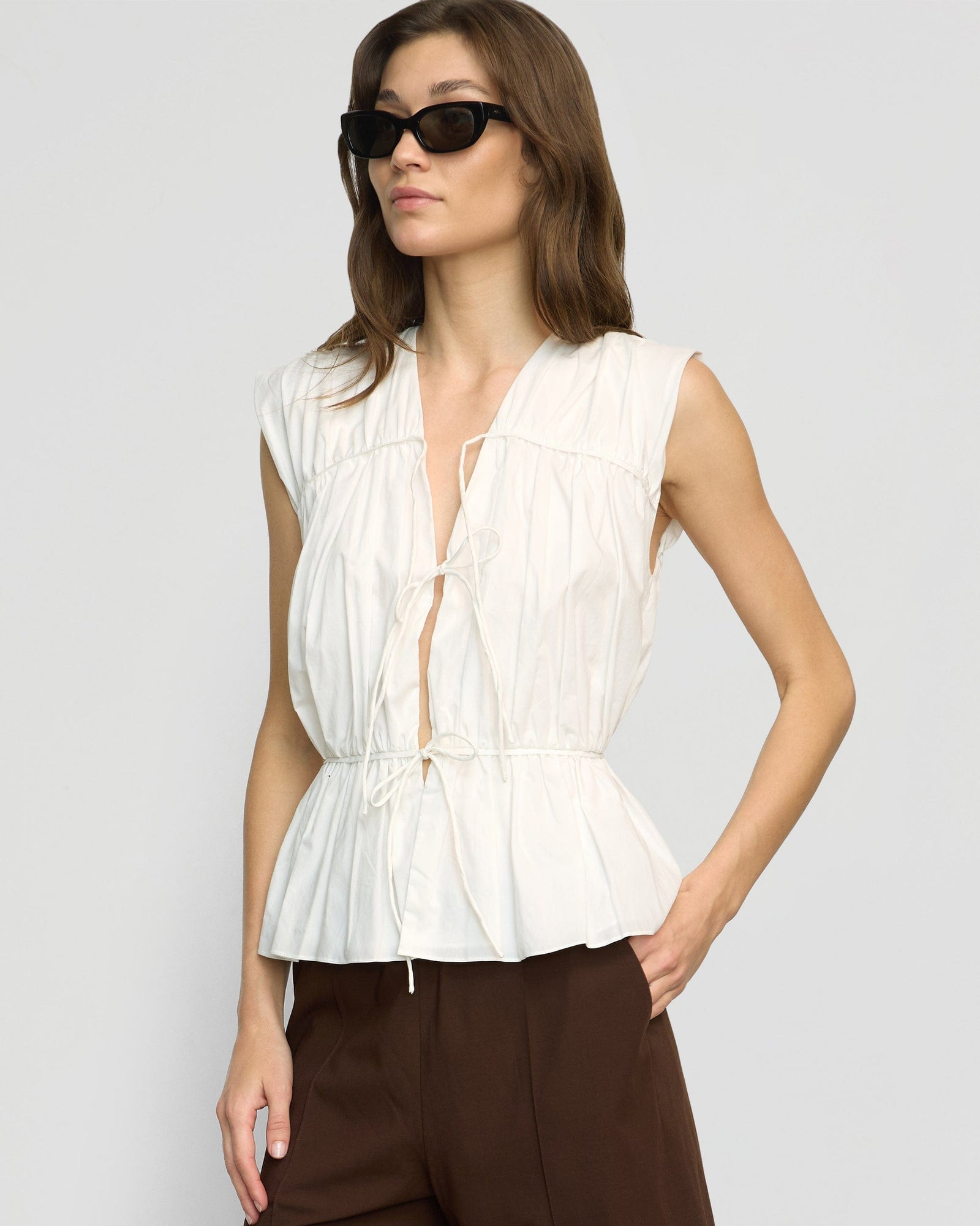 Renee | Neha Tie-Front Organic Cotton Blouse in Size Small