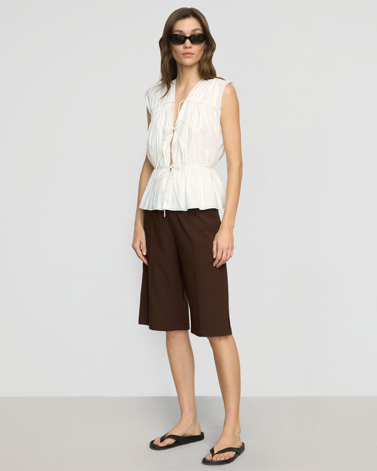 Renee | Neha Tie-Front Organic Cotton Blouse in Size Small