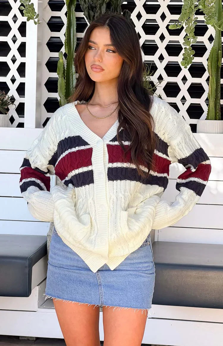 Nikkitta Striped Cardigan | Cream
