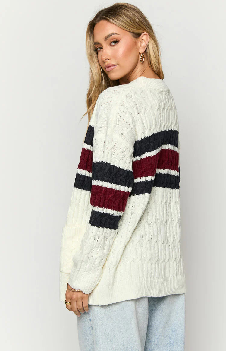 Nikkitta Striped Cardigan | Cream